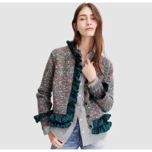 J Crew Collection Sweater Lady Jacket With Tartan Trim Merino Wool Alpaca Silk